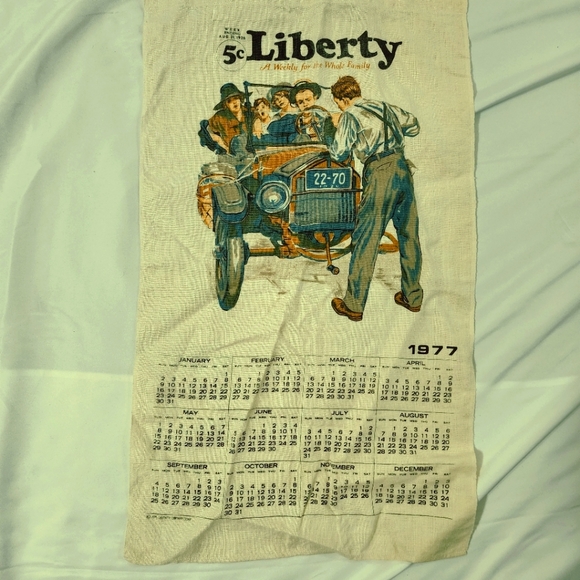 Kitchen Vintage Calendar Kitchen Decor Sackcloth Towel 1977 Old Car